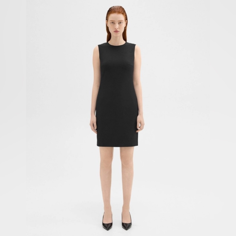 NWT Theory Risbana Traceable Wool Dress Black Sleeveless Lined Slit Boat Neck